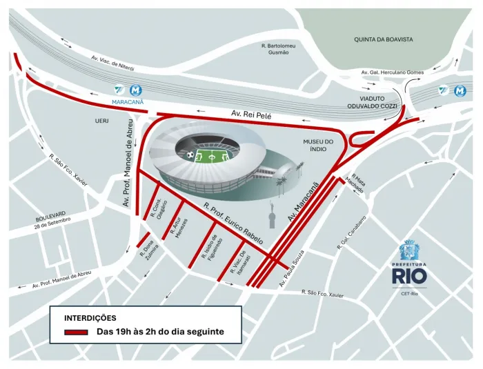 Operação contará com interdições a partir das 19h desta quarta-feira (05/08). Arte: CET-Rio/Divulgação