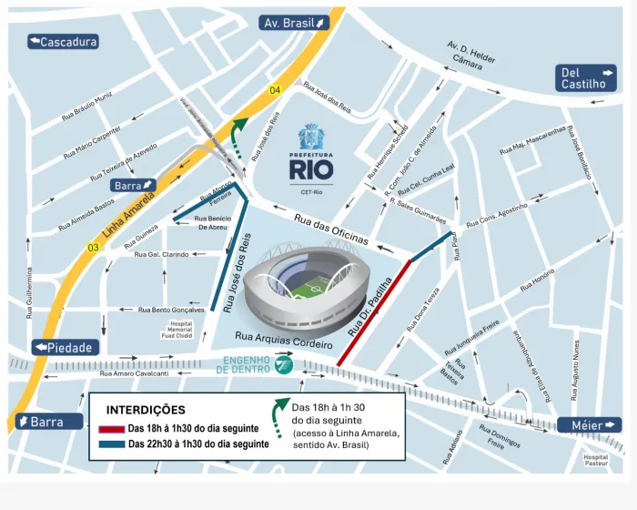 CET-Rio altera trânsito no entorno do estádio Nilton Santos para Botafogo x Fluminense, no sábado (08/08)