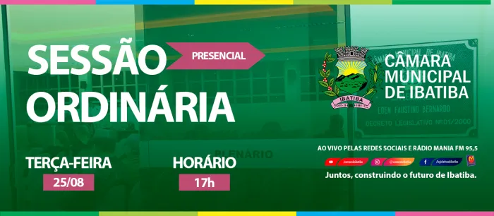 Câmara Municipal de Ibatiba realiza 12ª Sessão Ordinária na próxima terça-feira (25)