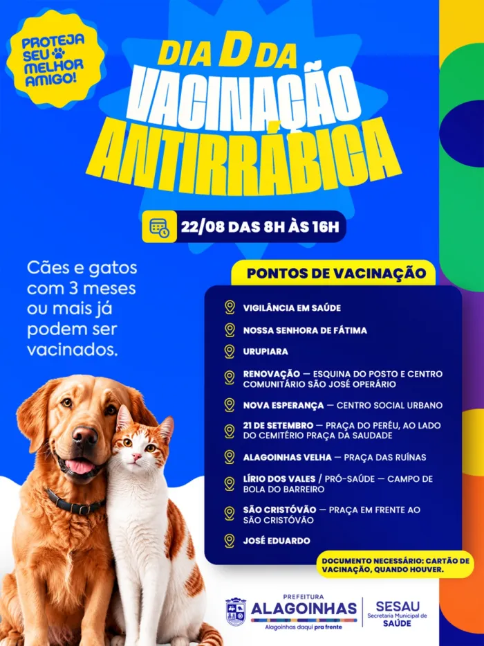 ‘Dia D’ da Campanha de Vacinação Antirrábica acontece neste sábado (22)