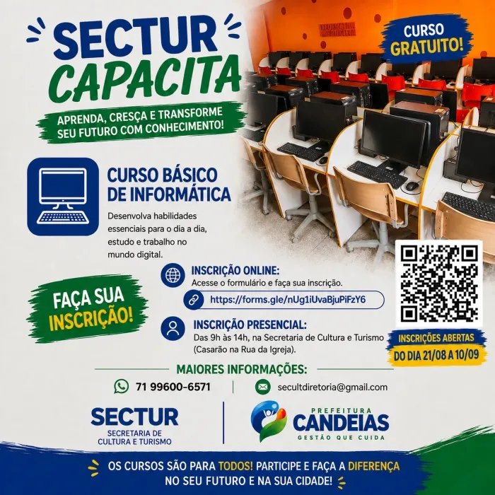Candeias: Prefeitura abre inscrições para curso gratuito de informática; saiba como participar