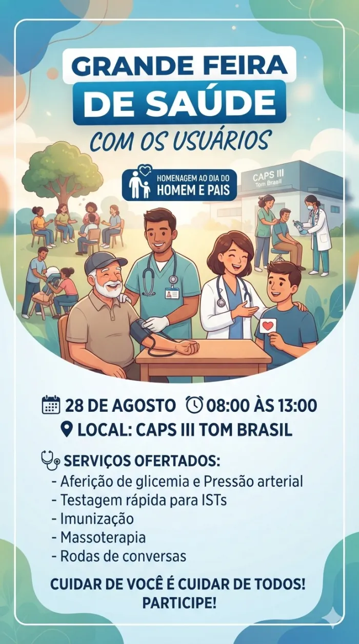 CAPS III realiza Grande Feira de Saúde dedicada à saúde do homem nesta sexta, 28