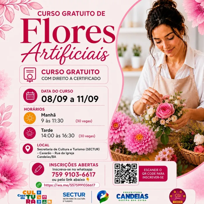 Candeias: Prefeitura oferece curso gratuito de flores artificiais; inscrições estão abertas
