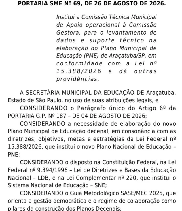 Araçatuba cria comissão para acompanhar Plano Municipal de Educação