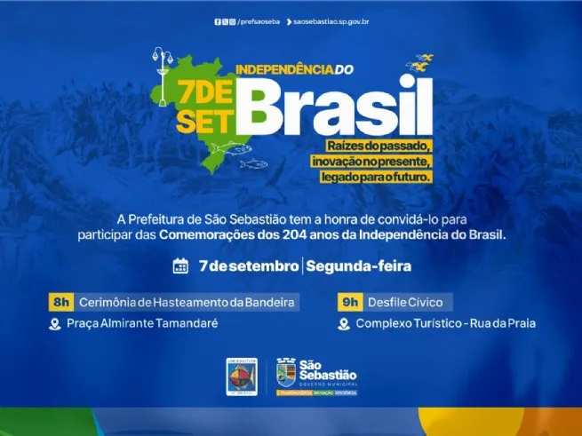 São Sebastião celebra 7 de Setembro com Cerimônia de Hasteamento e Desfile Cívico no Centro