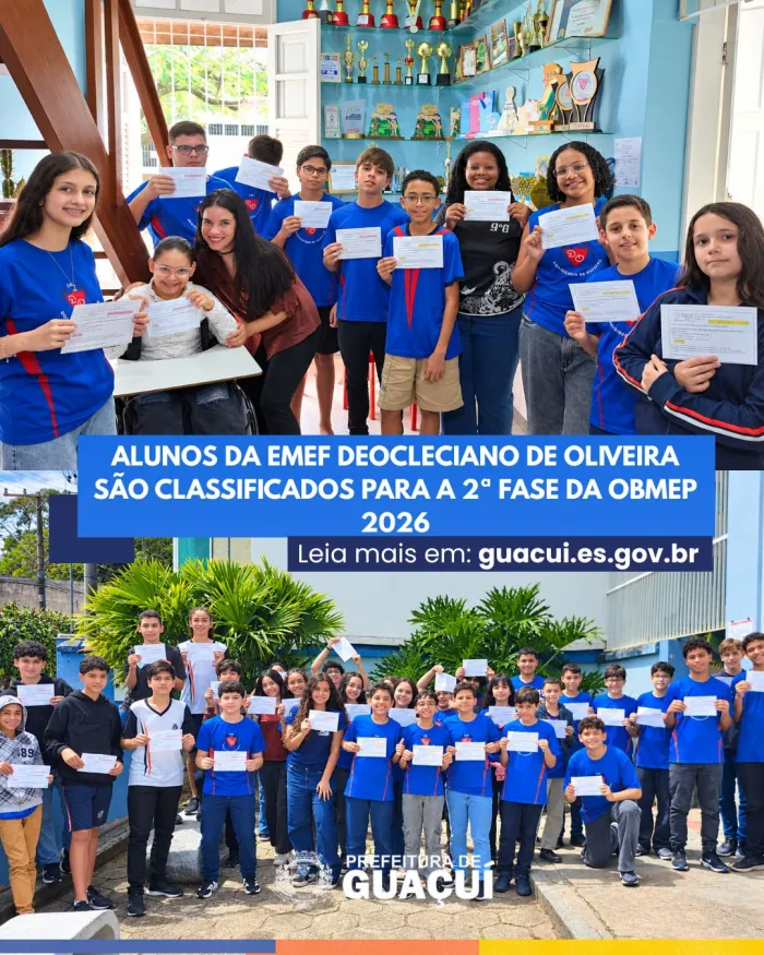Alunos da EMEF Deocleciano de Oliveira são classificados para a 2ª fase da OBMEP 2026