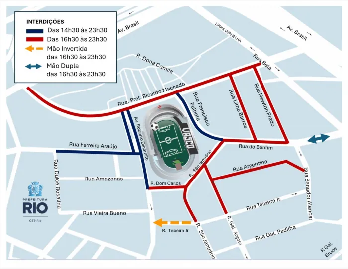 Interdição da avenida Roberto Dinamite acontece das 6h às 16h deste domingo (20/09)