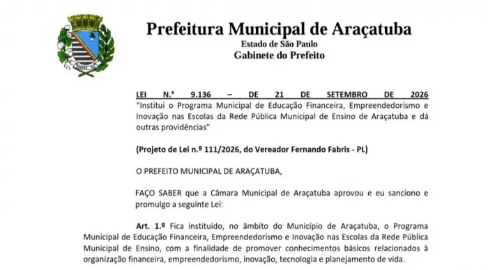 Foto: Reprodução/Prefeitura de Araçatuba - SP
