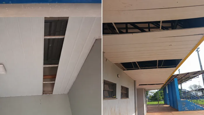 Vândalos danificaram parte do forro do banheiro e de corredores do Campo Zé Tabela – Foto: Assecom