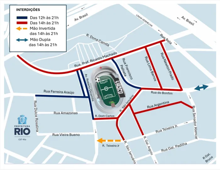 Vias do entorno do estádio São Januário serão interditadas a partir das 12h