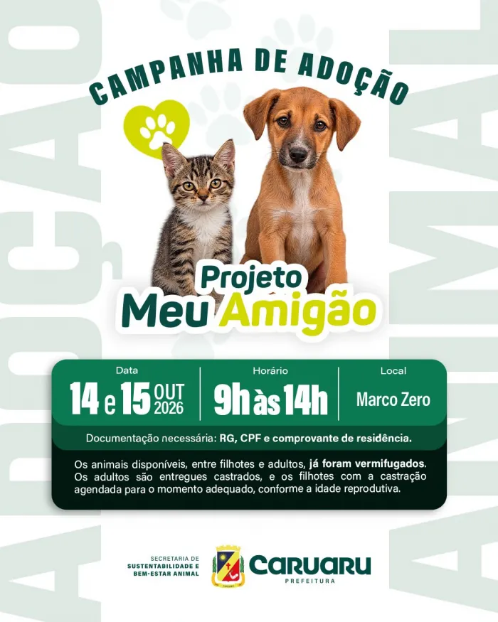 Prefeitura de Caruaru promove nova edição do Meu Amigão para incentivar a adoção responsável de pets