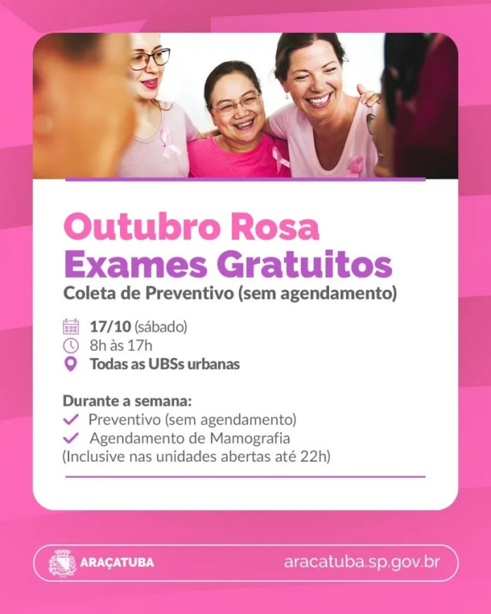 Outubro Rosa: UBSs de Araçatuba abrem neste sábado para coleta gratuita de Papanicolau