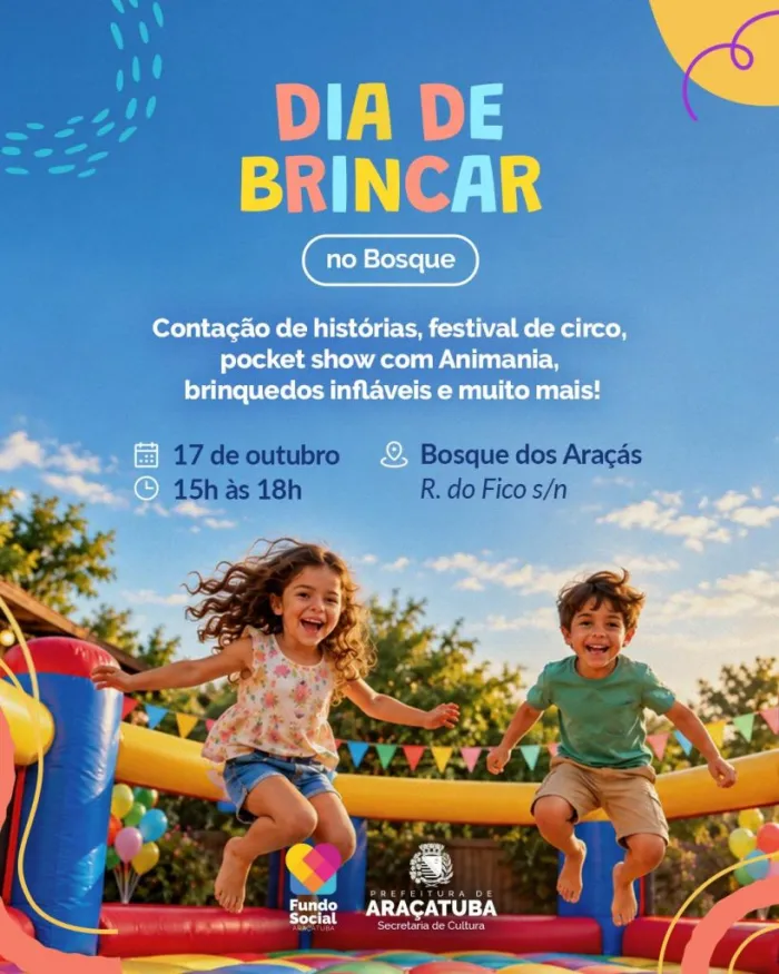 Dia de Brincar terá atrações culturais e atividades gratuitas no Bosque dos Araçás neste sábado