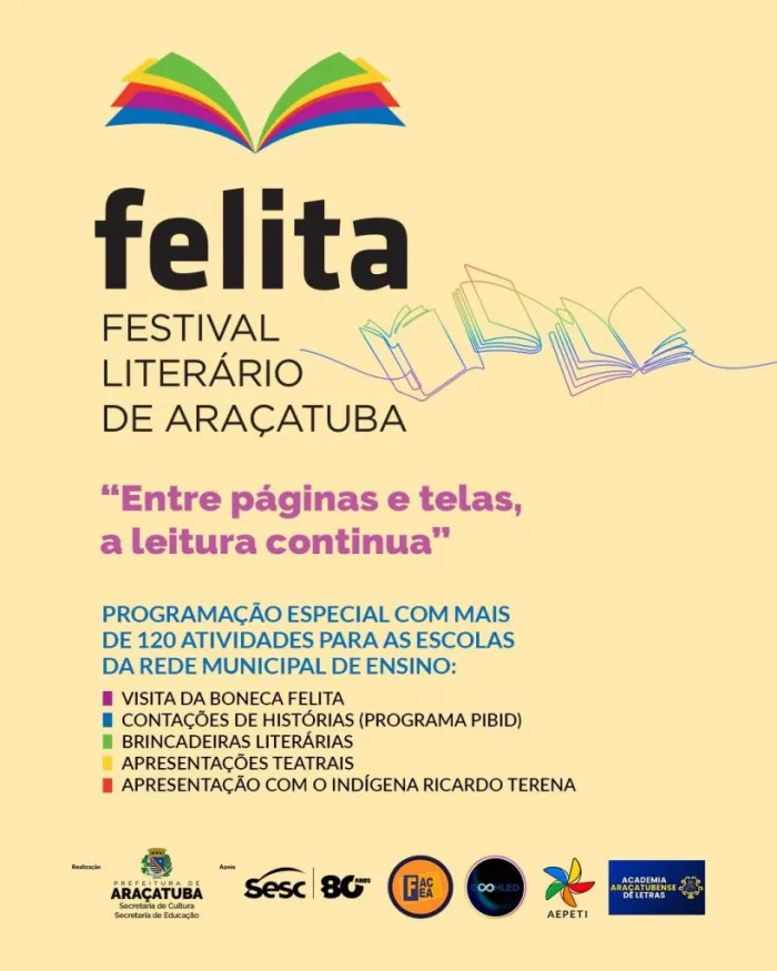 Escolas municipais de Araçatuba recebem mais de 120 atividades literárias e culturais no Felita