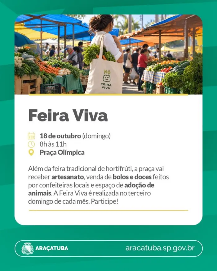 Feira Viva terá artesanato, confeitaria e doação de ração em Araçatuba
