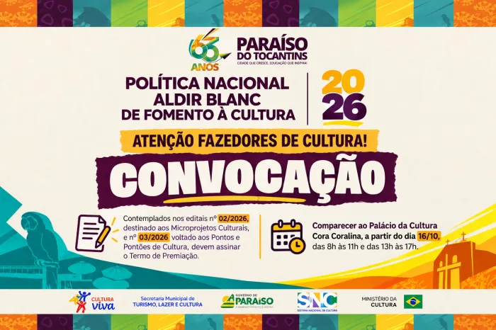 Prefeitura de Paraíso convoca contemplados pela PNAB para formalizar premiações