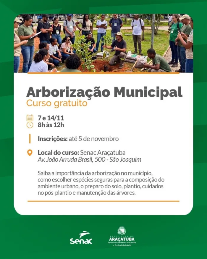 Araçatuba abre inscrições para Curso de Arborização Urbana