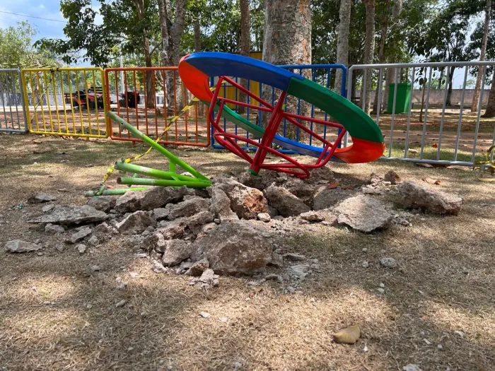 Parque Circuito tem brinquedos danificados, lixeiras quebradas e pichações menos de uma semana após revitalização